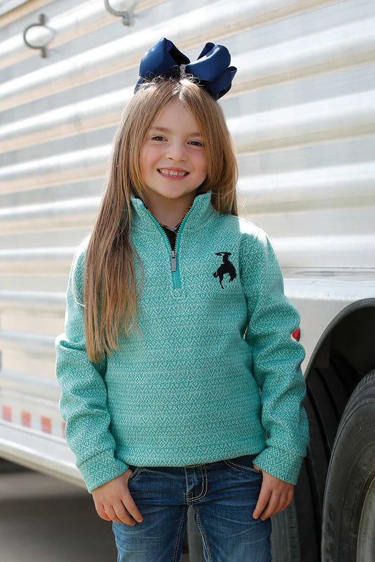 GIRLS 1/4 ZIP TURUOISE PULLOVER