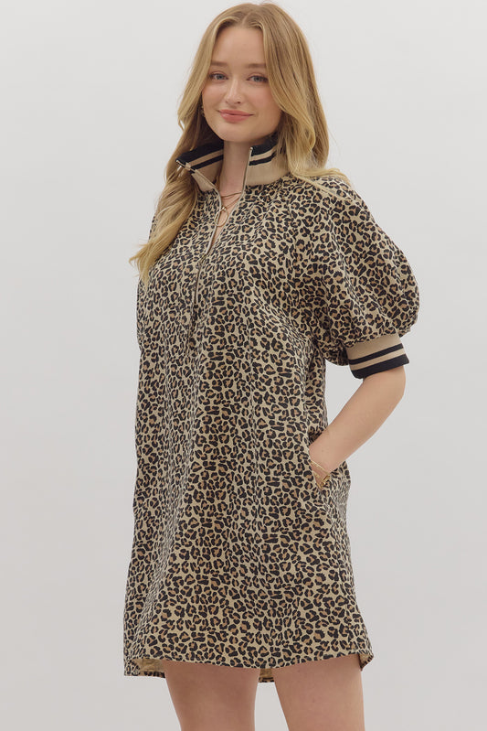 CHEETAH 1/4 ZIP DRESS
