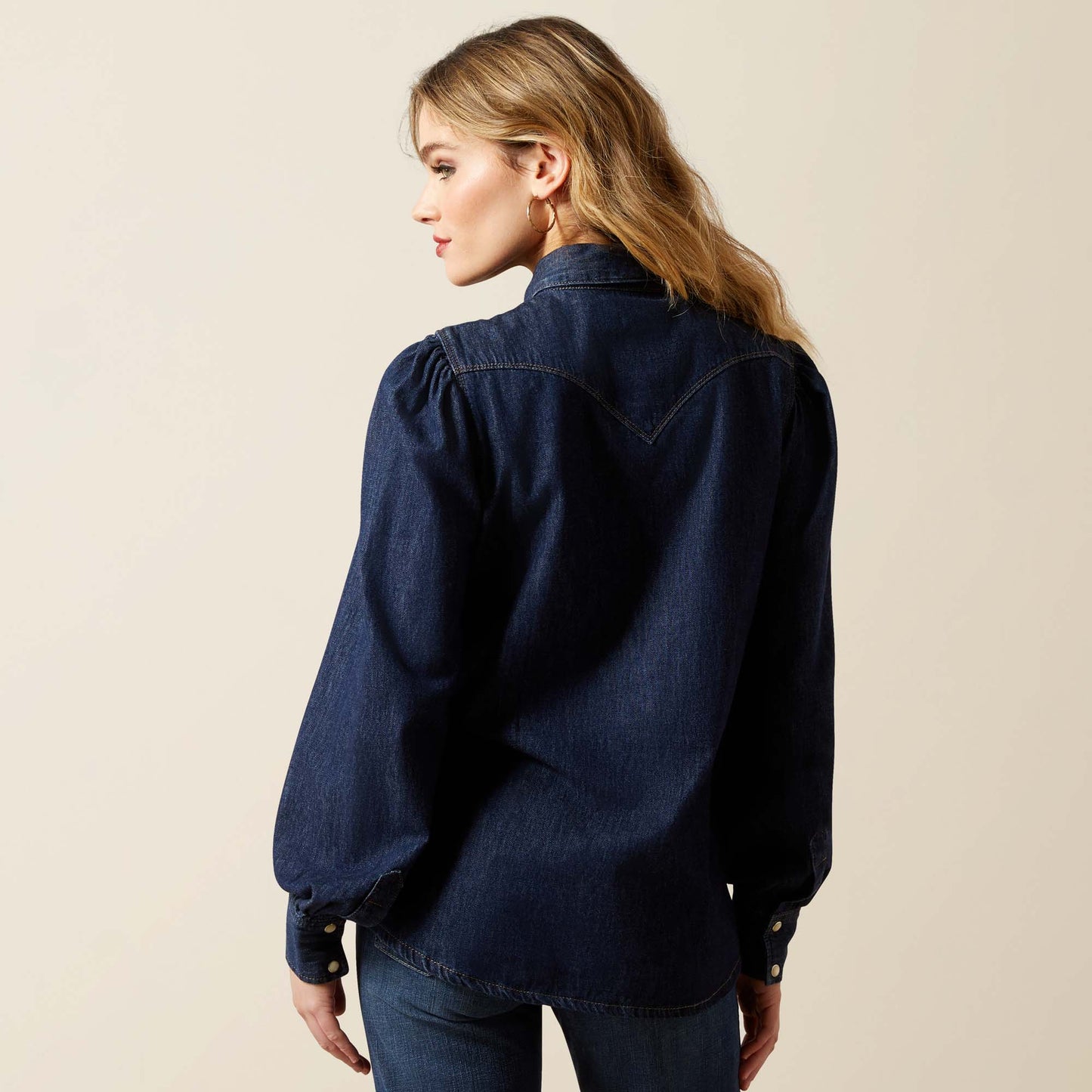 WM PUFF BOW DENIM LS SHIRT