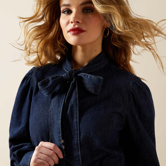 WM PUFF BOW DENIM LS SHIRT