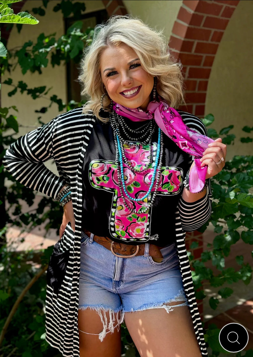 Callie’s Pink Floral Cross Tee