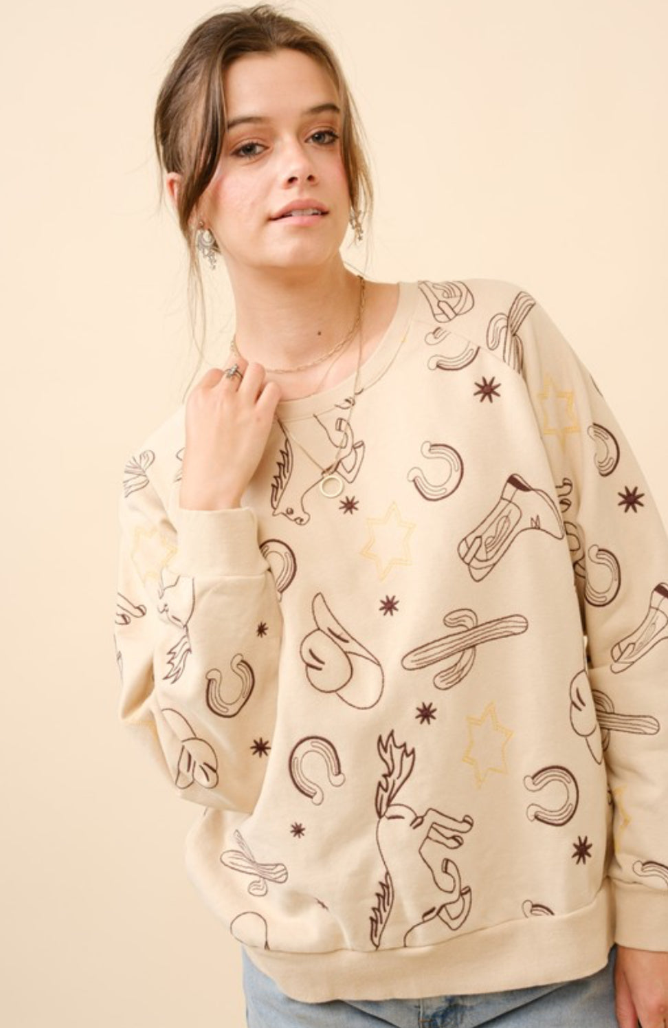 Western Scenic Emb Sweater