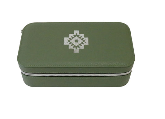 Large Olive Faux Leather Travel Jewelry Case