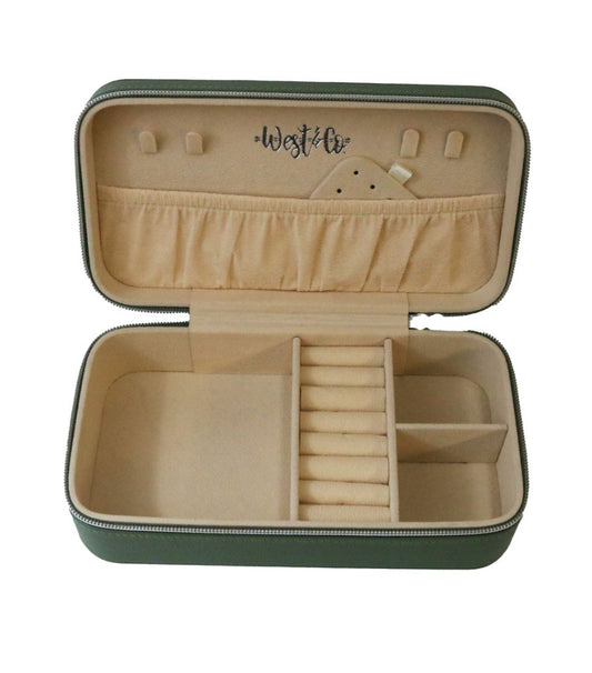 Large Olive Faux Leather Travel Jewelry Case