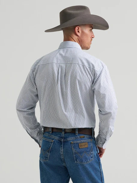 GEORGE STRAIT WHITE/BLUE PLAID LONG SLEEVE