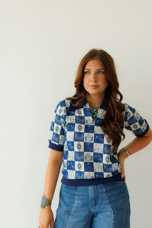 BLUE/CREAM WESTERN SKETCH SS