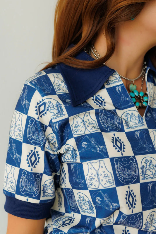 BLUE/CREAM WESTERN SKETCH SS