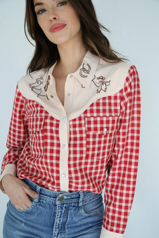 RED GINGHAM EMB COWBOY