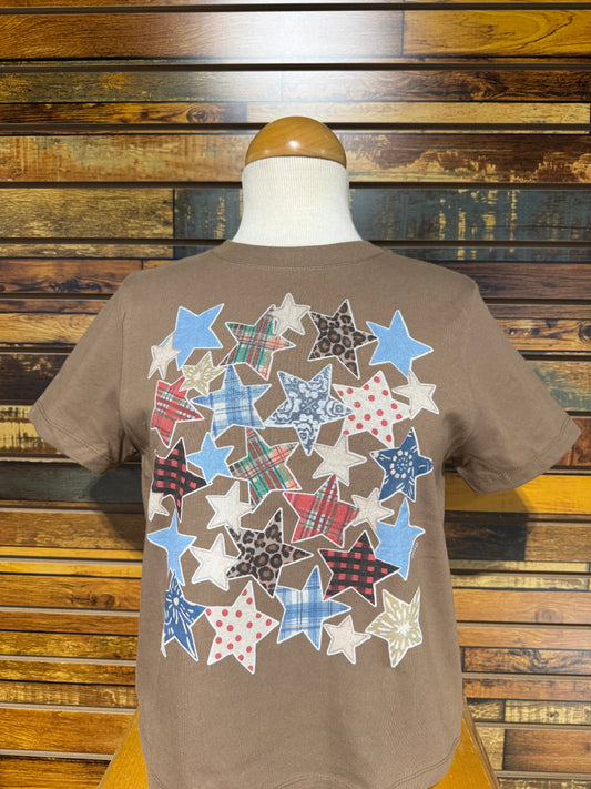 BOXY STARS BROWN SS TEE