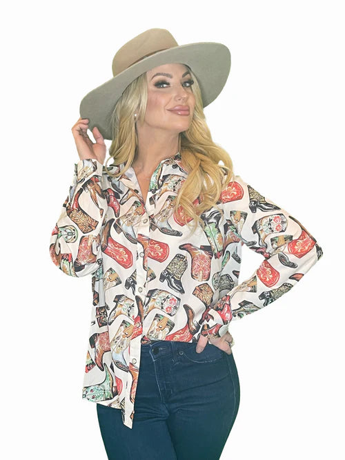 COWGIRL BOOTS PEARL SNAP LS