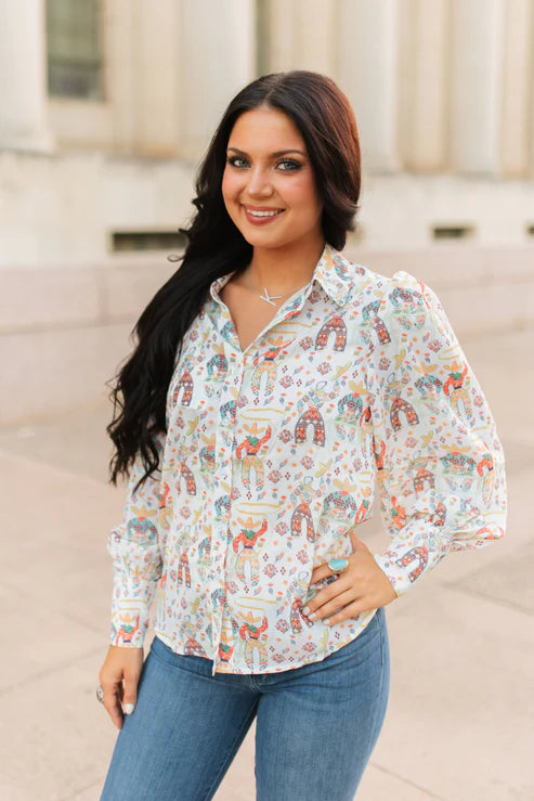 ROPING COWBOY IVORY LS TOP