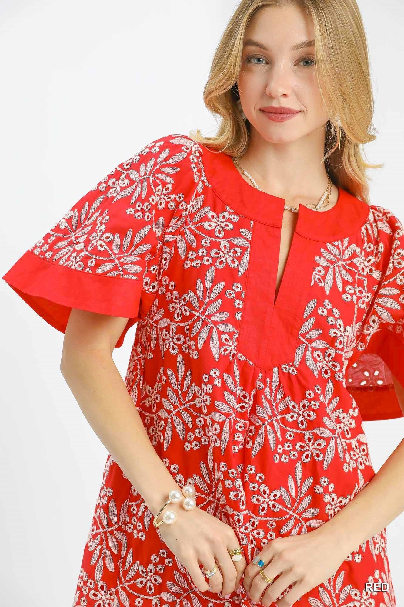 FLORAL EYELET MINI DRESS