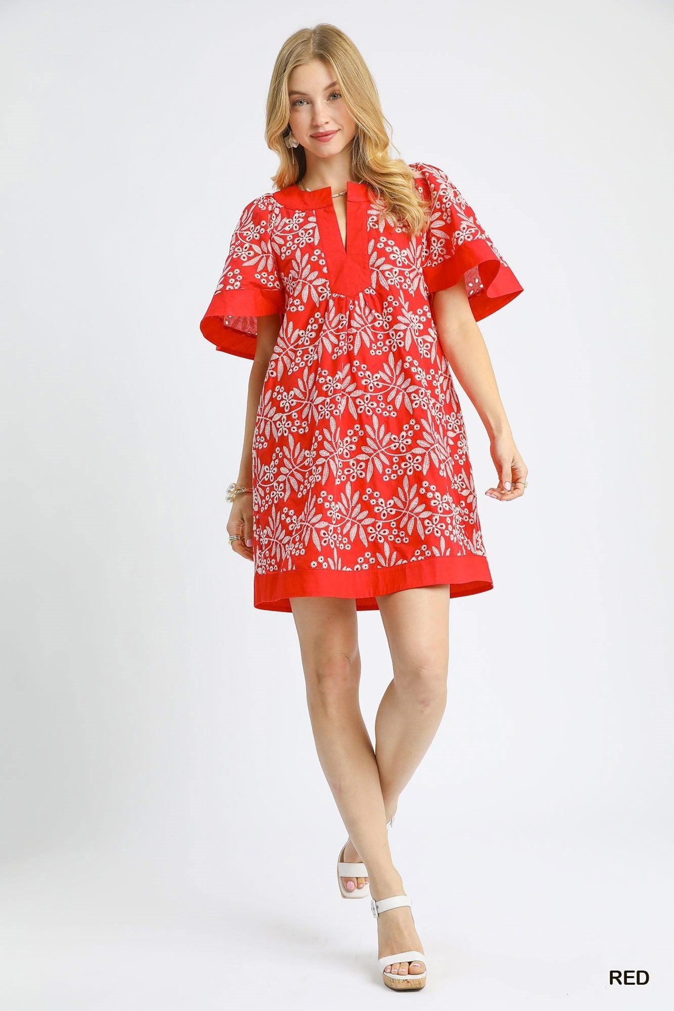 FLORAL EYELET MINI DRESS