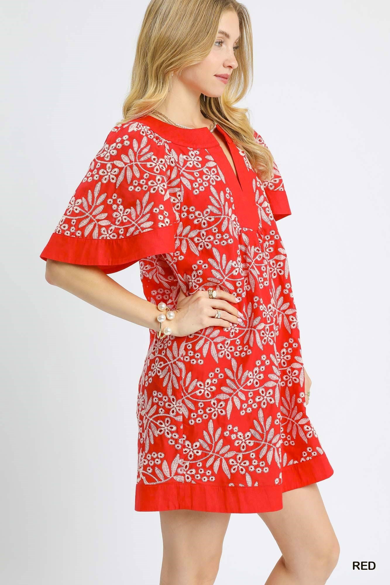 FLORAL EYELET MINI DRESS