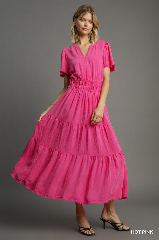 WASHED HOT PINK MAXI DRESS