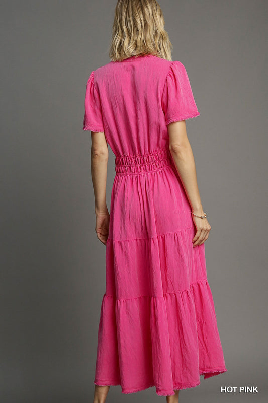 WASHED HOT PINK MAXI DRESS