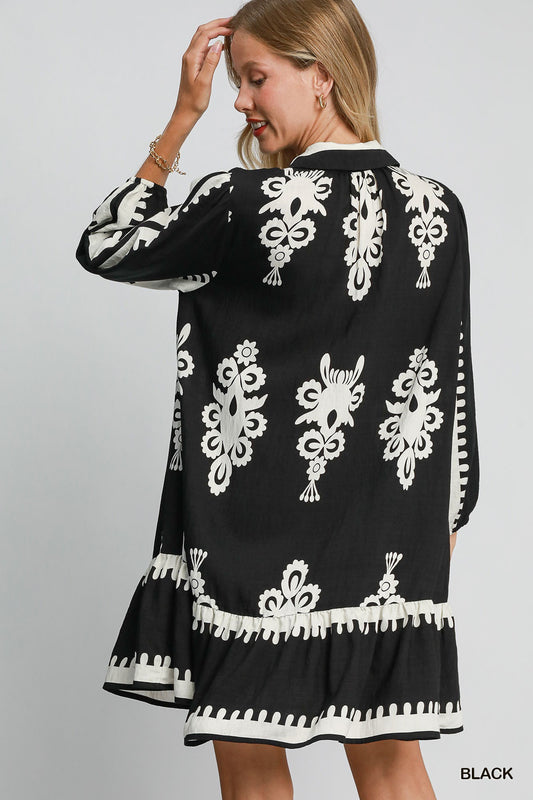 COLLARED WHITE PRINT DRESS