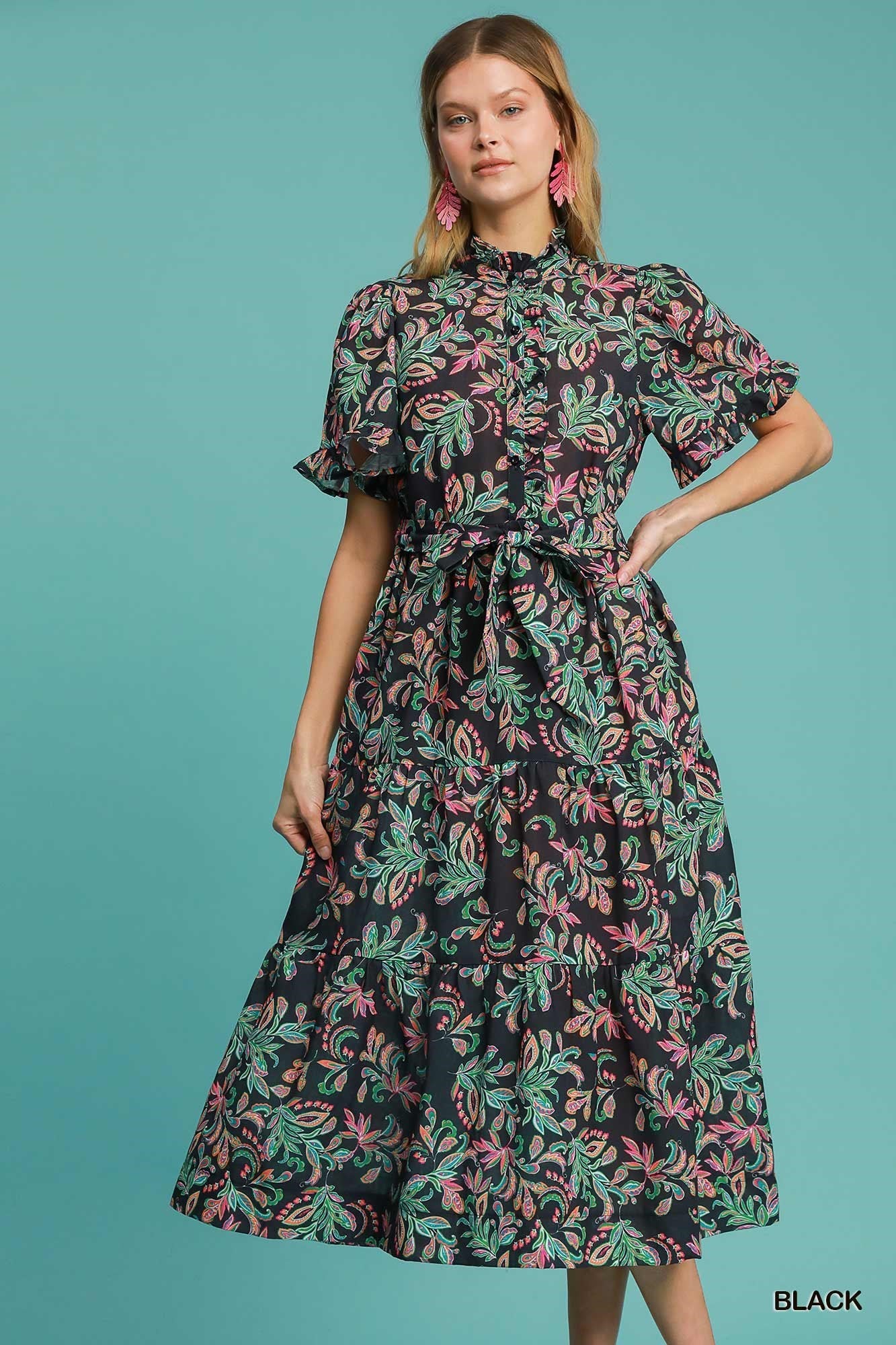 LEAF FLOWER MIDI DRESS