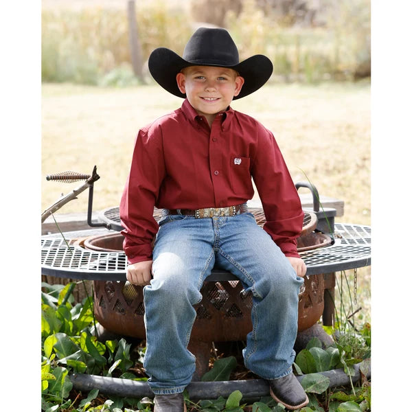 BOYS BURGUNDY STRIPE LS