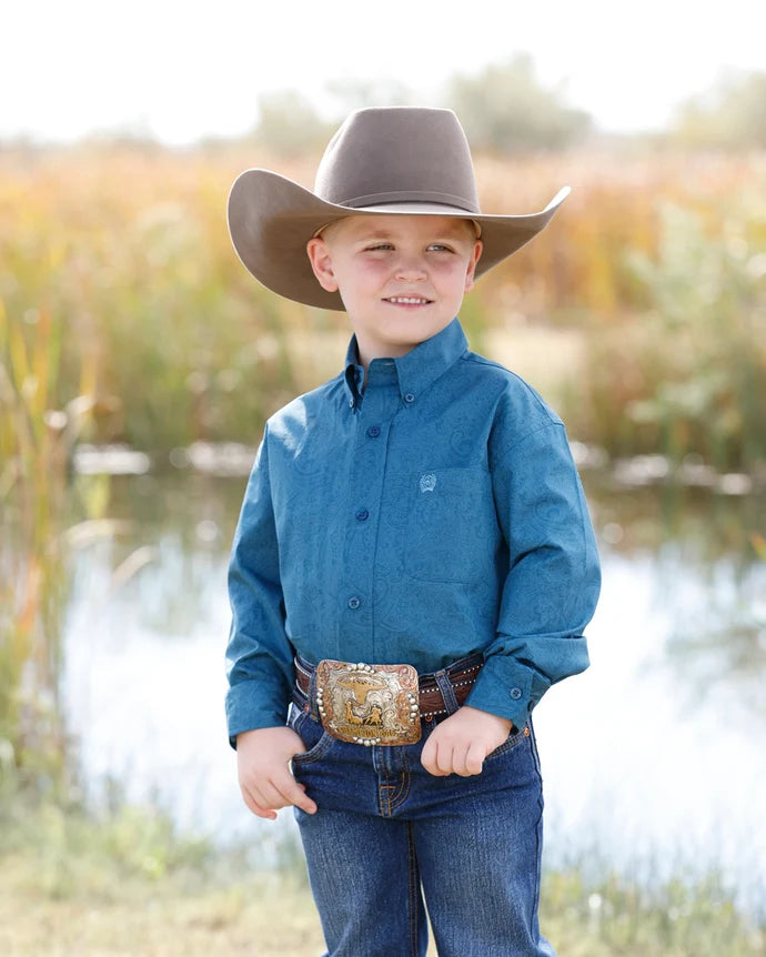 BOYS BLUE PAISLEY BUTTON DOWN