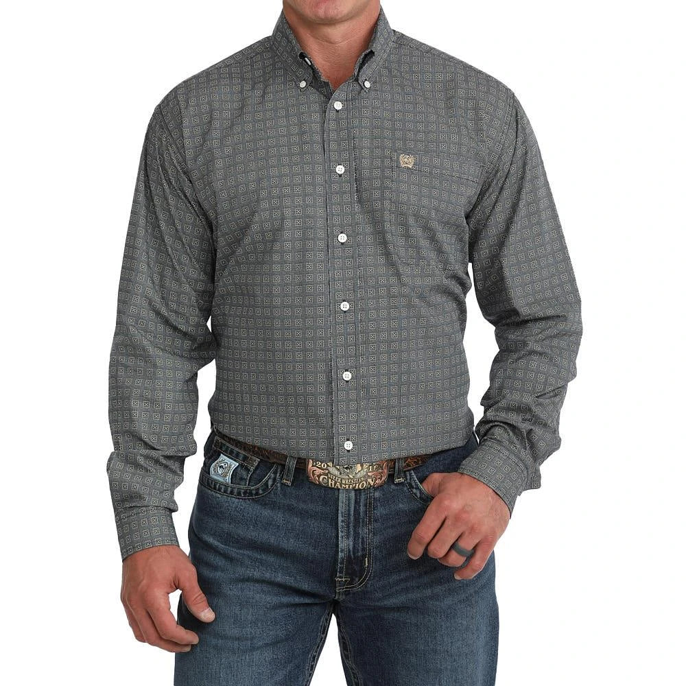 MN GRID NAVY LS BUTTON DOWN