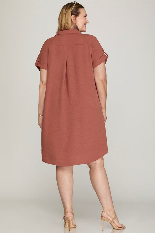 CLASSY BUTTON UP CINNAMON DRESS