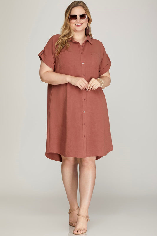 CLASSY BUTTON UP CINNAMON DRESS