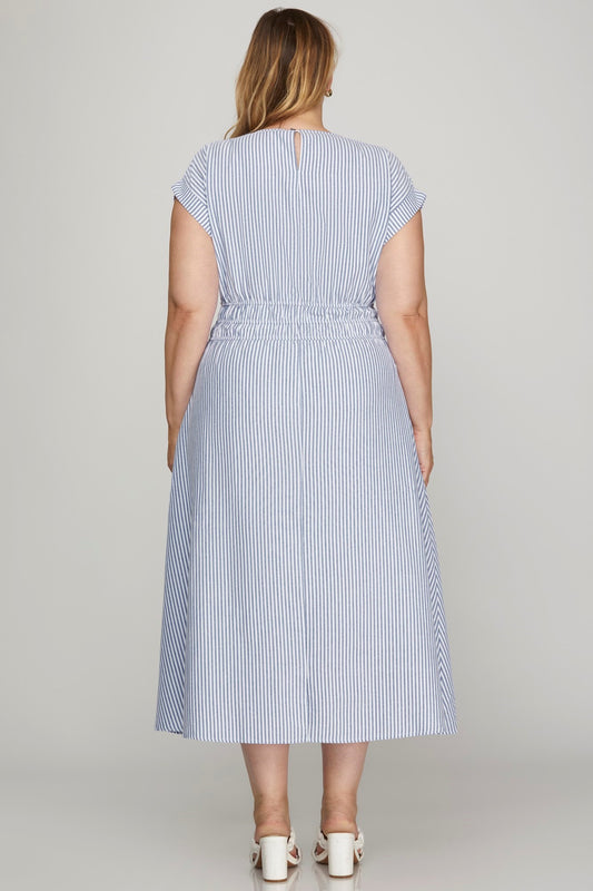 STRIPED BLUE POCKET DRESS