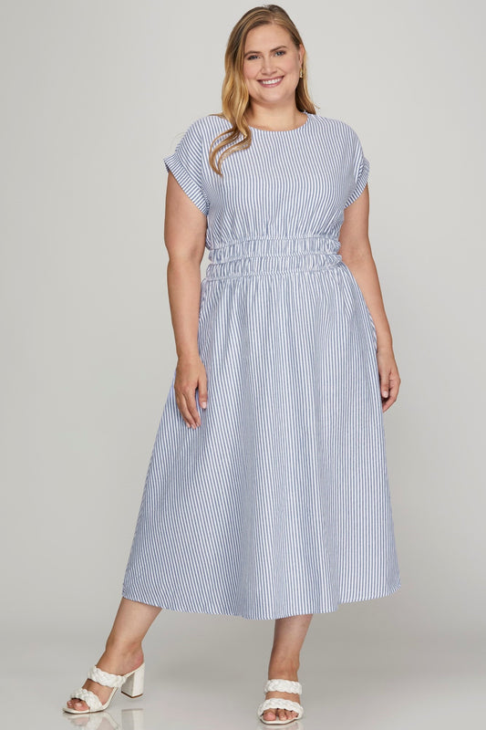 STRIPED BLUE POCKET DRESS