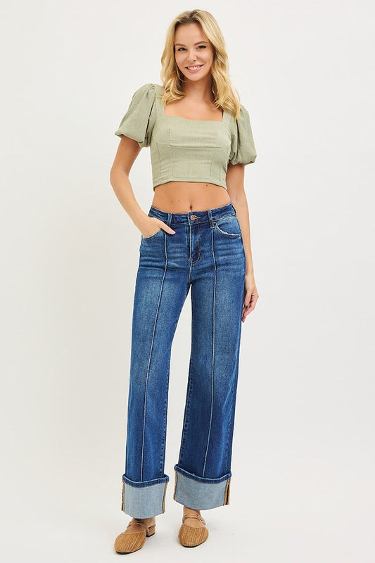 HR ANKLE WIDE TURN-UP JEANS