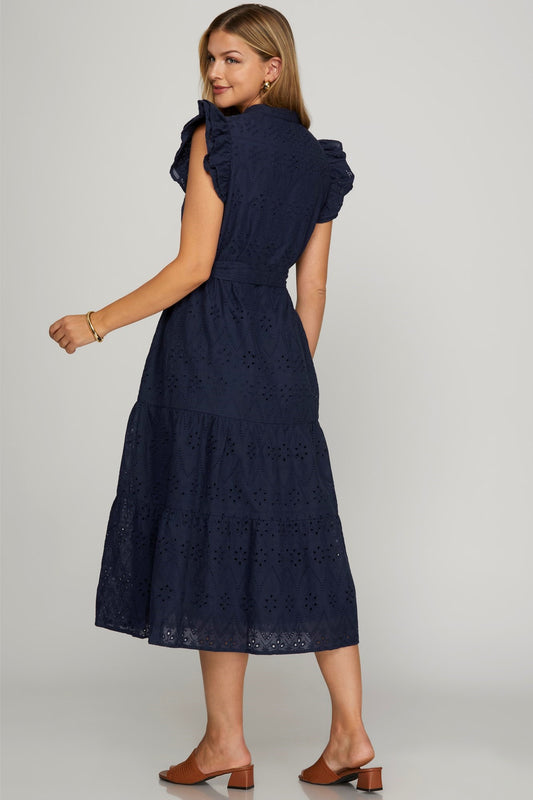 LACE EYELET MIDI DRESS