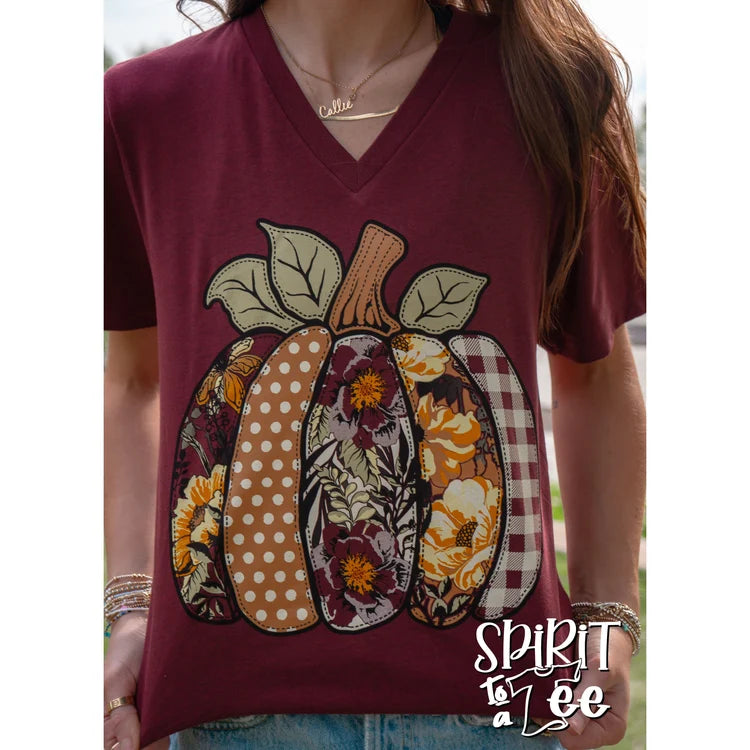 FLORAL PUMPKIN VNECK