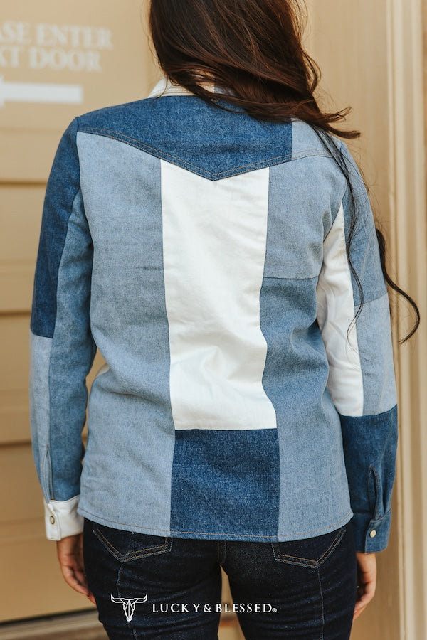 PATCHWORK DENIM PSNAP LONG SLEEVE