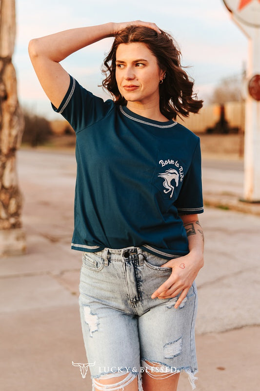 BORN TO RIDE NAVY TEE
