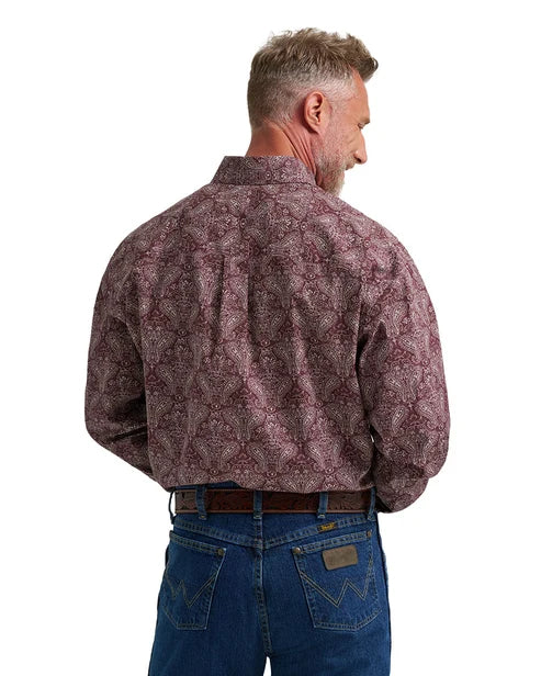 GEORGE STRAIT MN BTN PRINT BURGUNDY LS