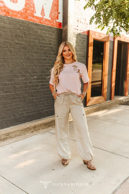 WESTERN CAMEL EMB PINK SS TOP