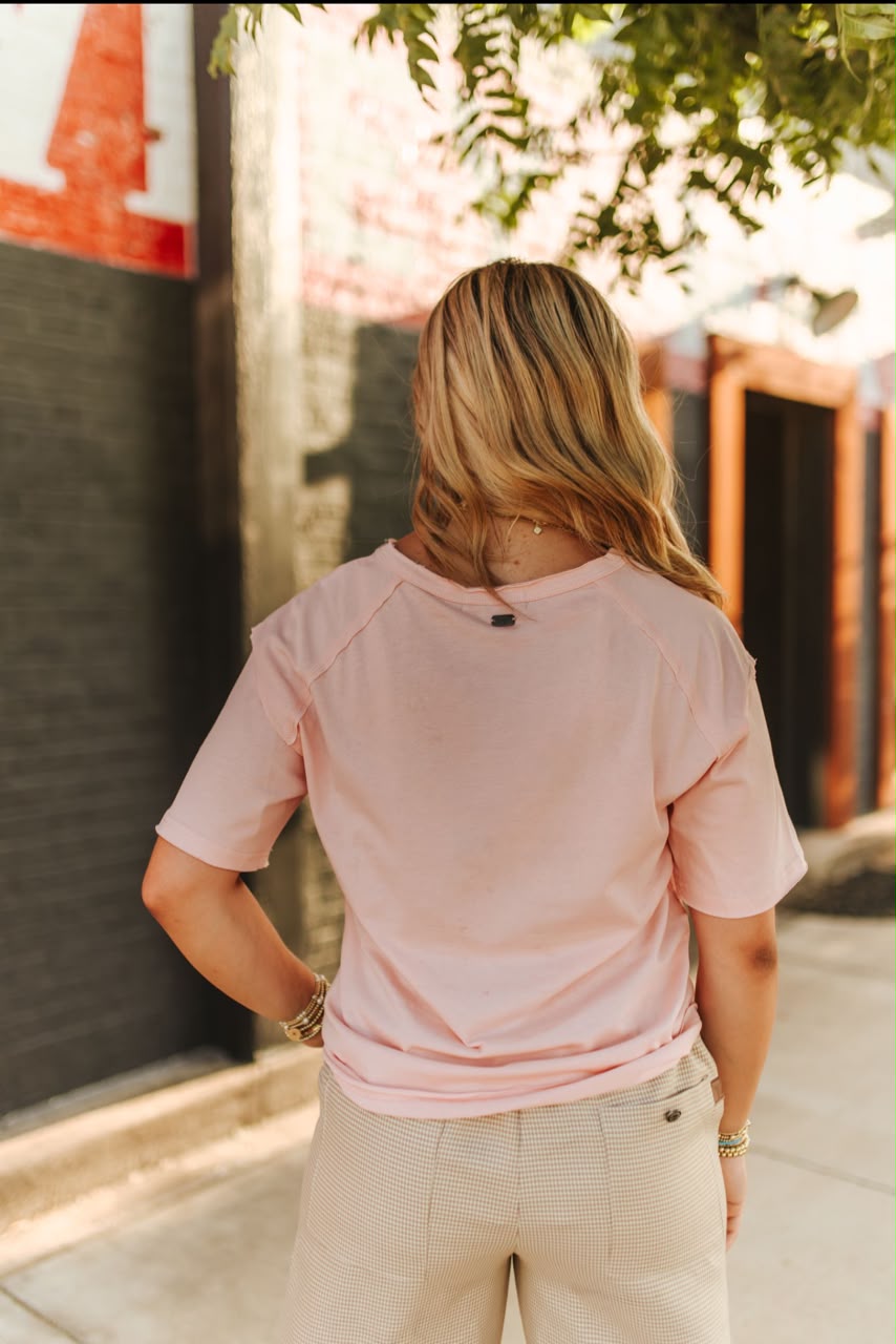 WESTERN CAMEL EMB PINK SS TOP