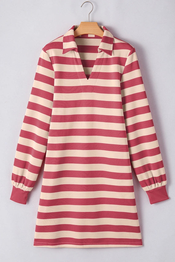 STRIPE COLLARED LS DRESS