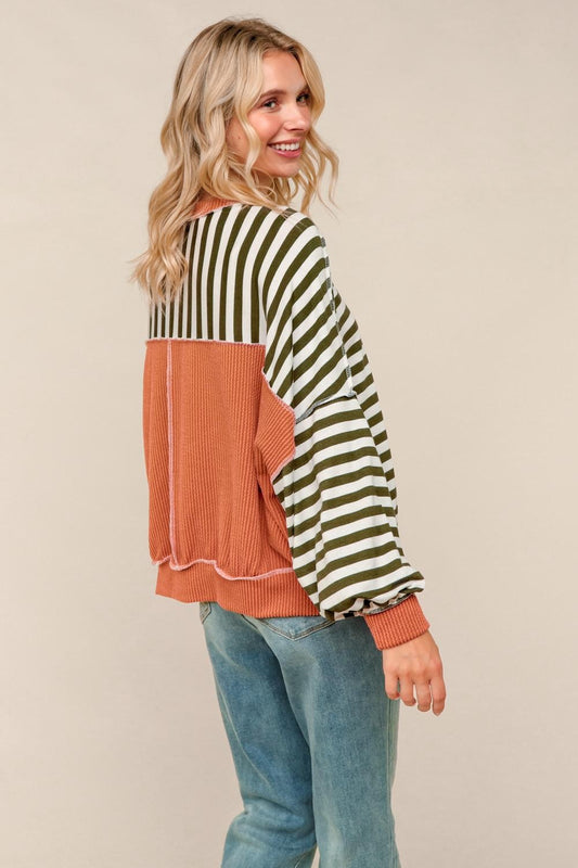 FALL STRIPED OLIVE/RUST LONGSLEEVE