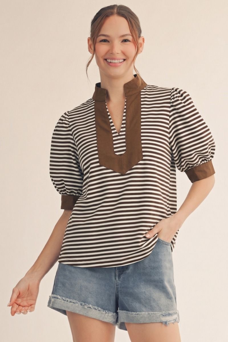 BROWN PUFF SLEEVE TOP