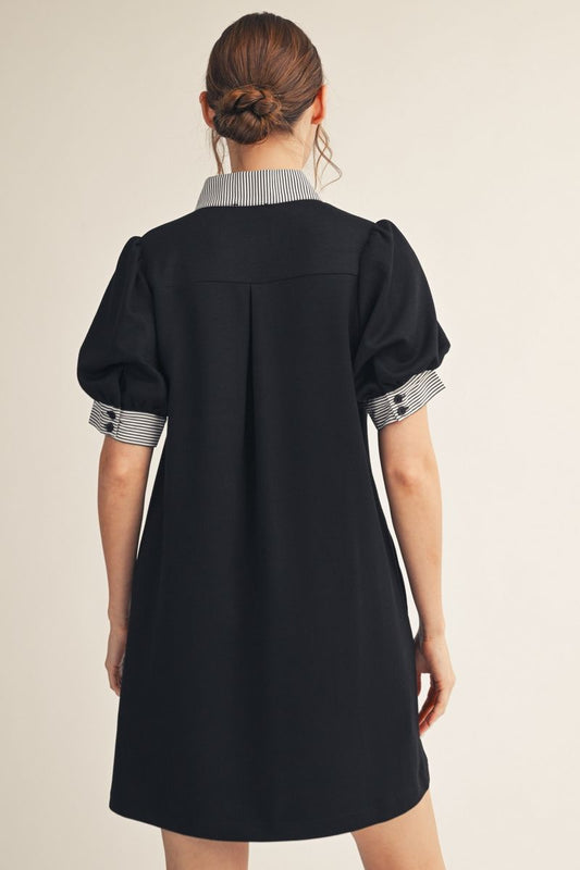 STRIPE ACCENT BLACK DRESS