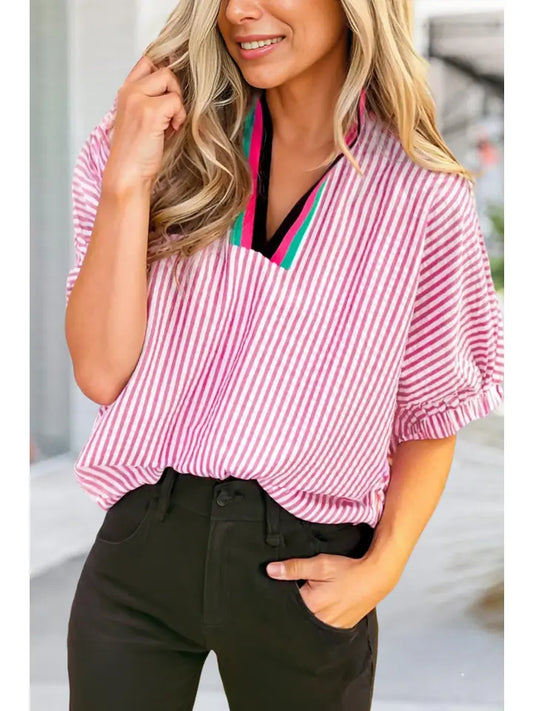 PINK STRIPE COLORBLOCK SS TOP