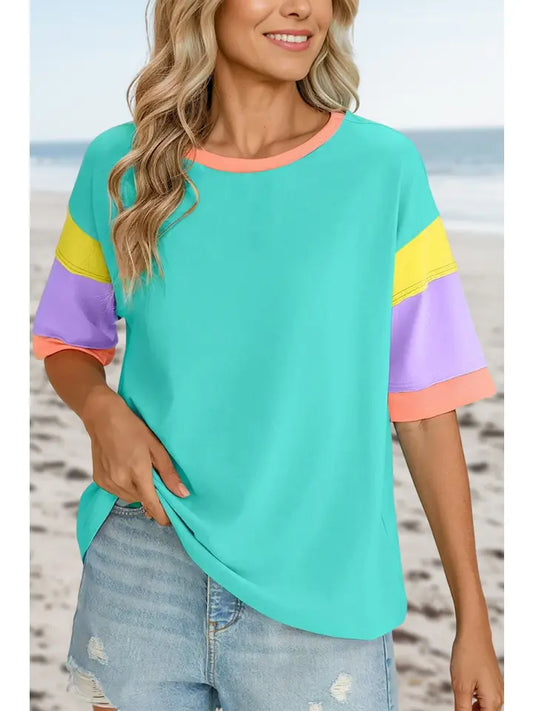 BLUE COLOR BLOCK SS TOP
