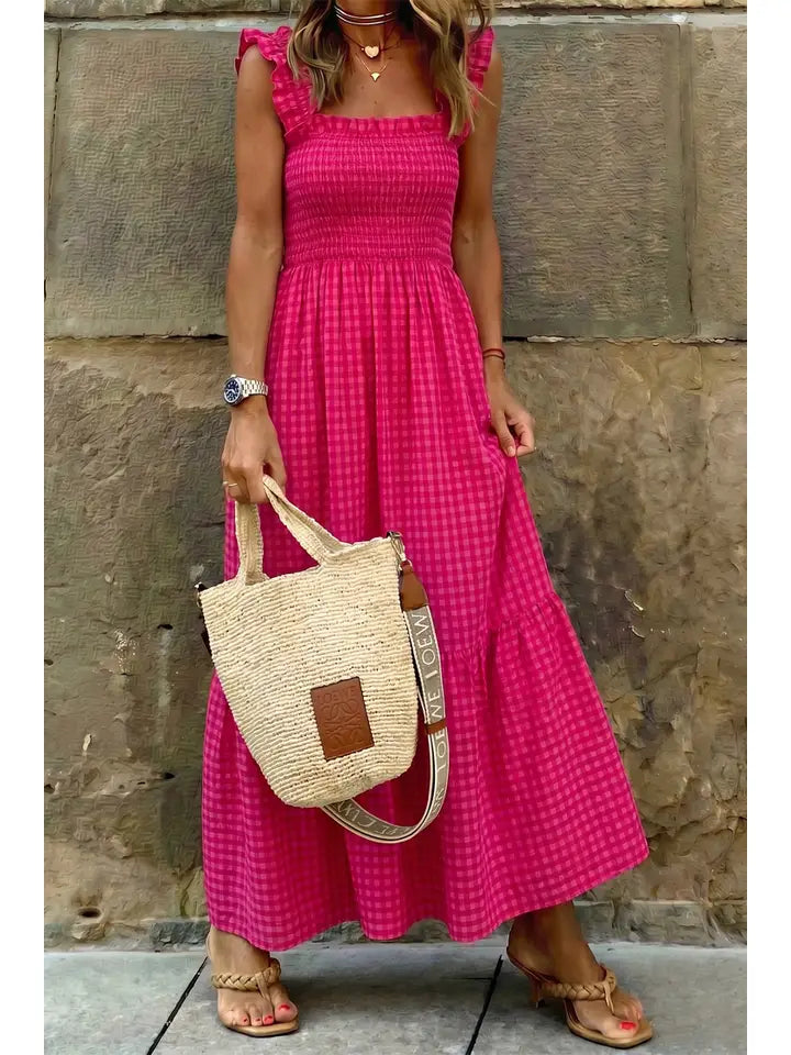 VACAY PLAID RED/PINK SUNDRESS