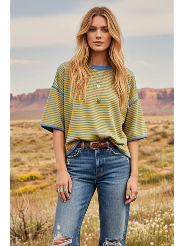 STRIPE OVERSIZED YELLOW/BLUE TOP