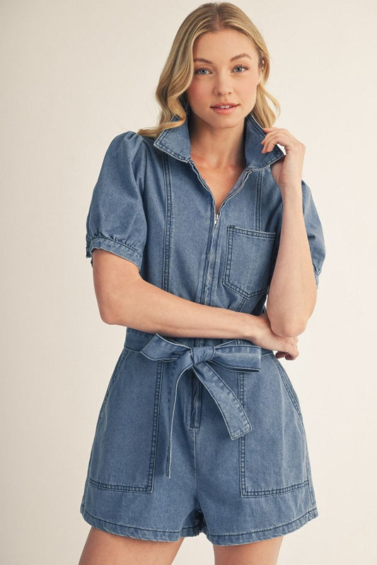 ZIP UP DENIM ROMPER