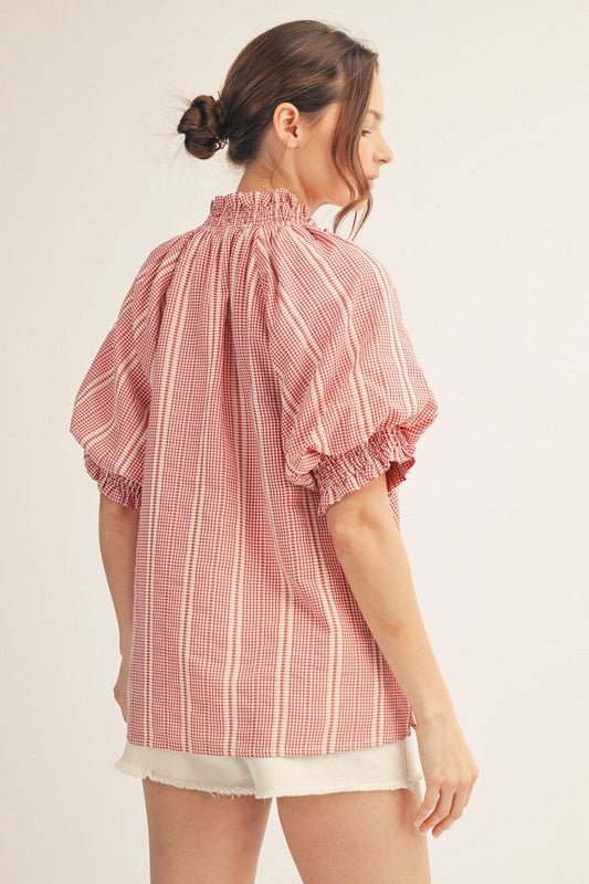 NOTCHED STRIPE RED TOP
