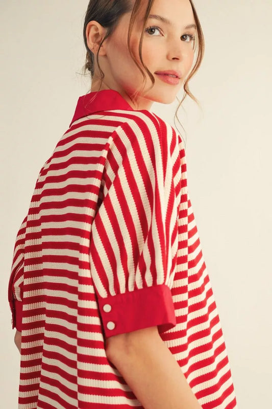 COLLAR STRIPE SS RED TOP