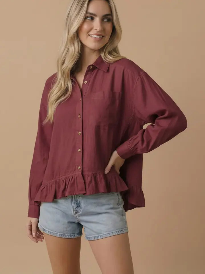 PEPLUM SOLID MAROON TOP