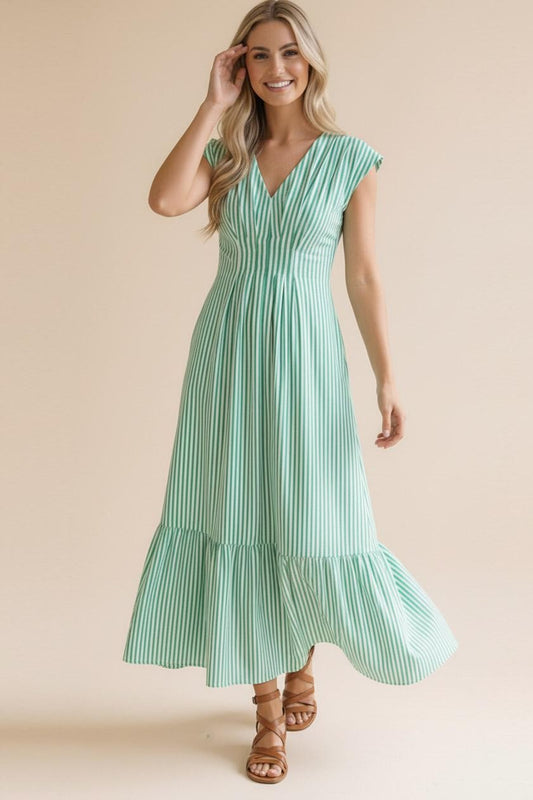 GREEN CAP SLEEVE DRESS
